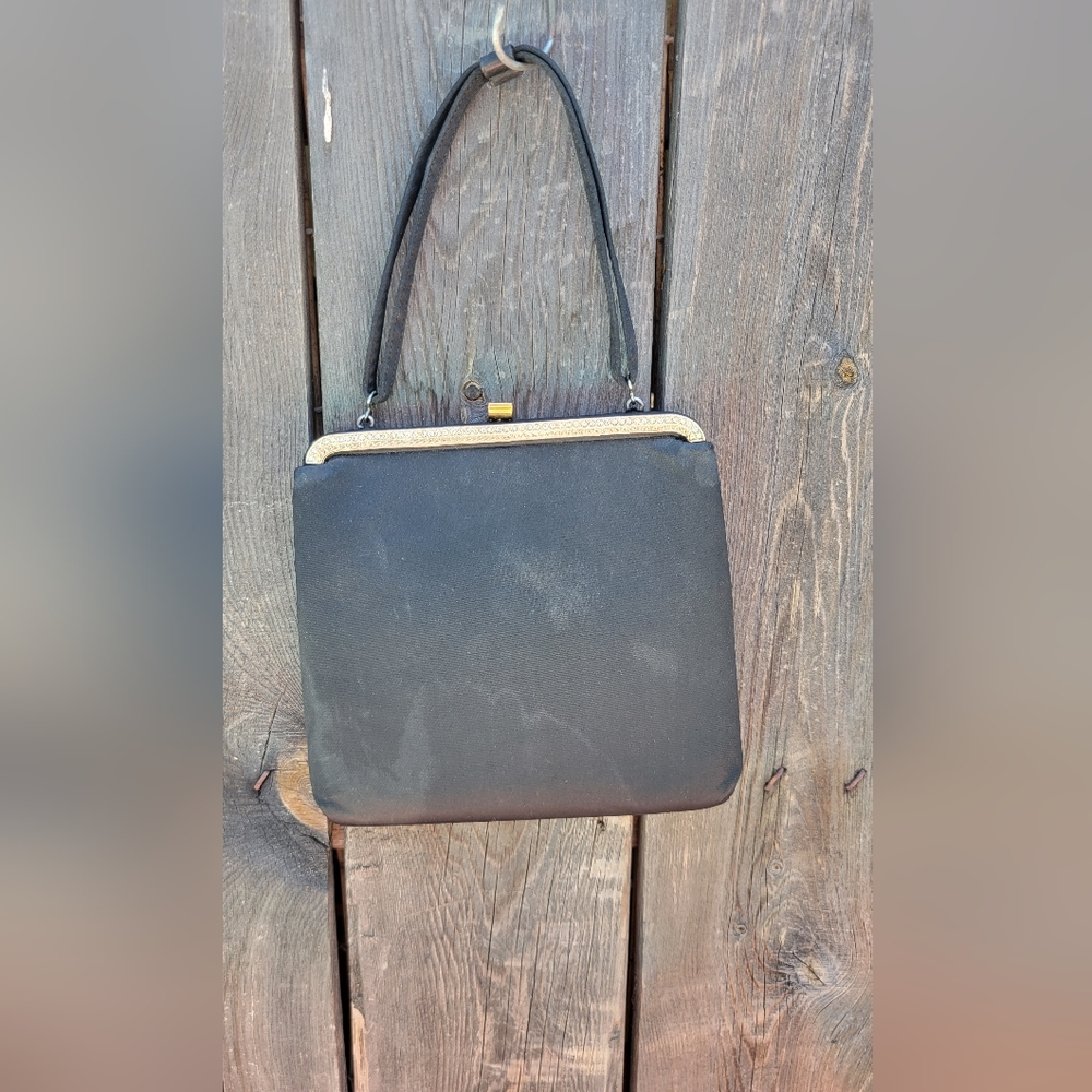 Vintage Black Satin Purse
